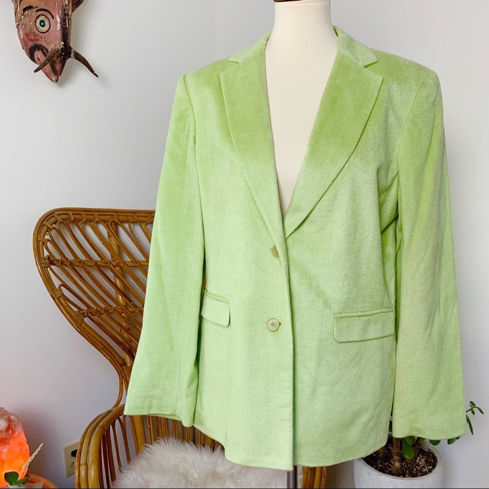 Silk Pastel Lime Green Long Blazer 14